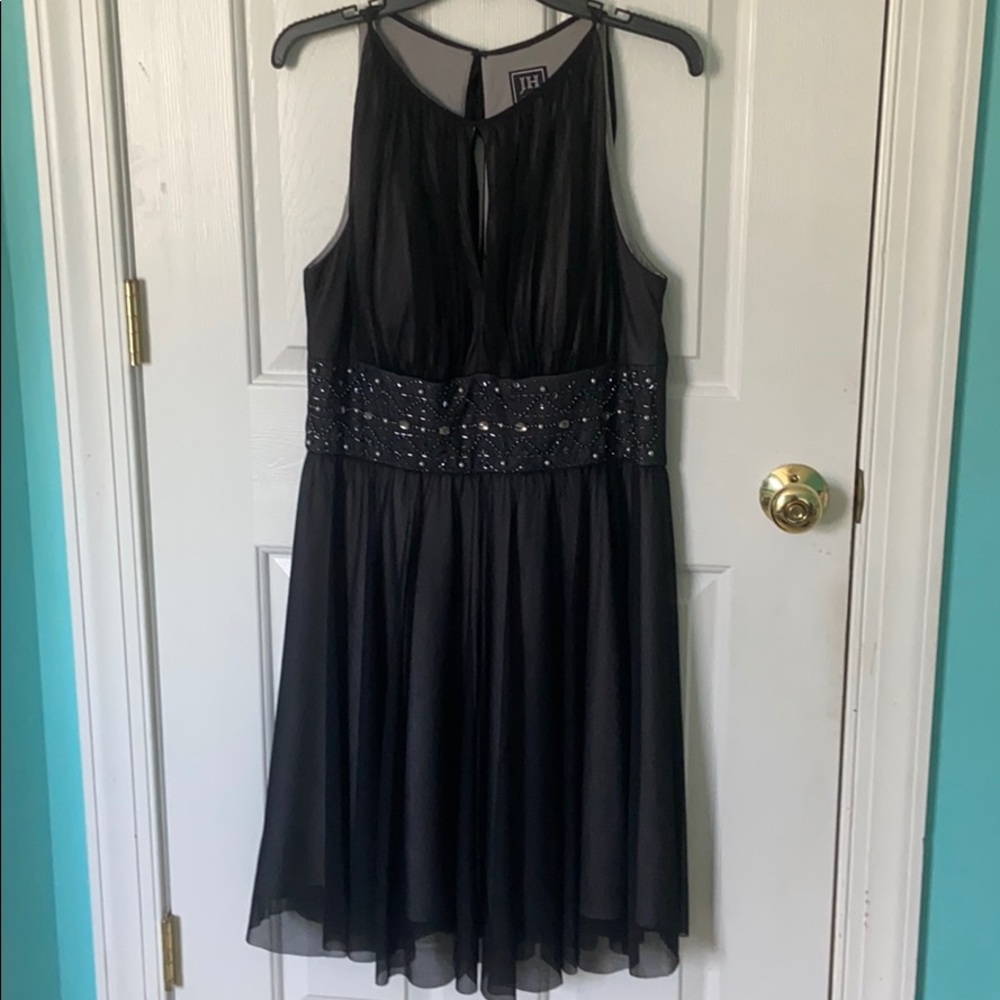 Gray/black a line semi formal dress